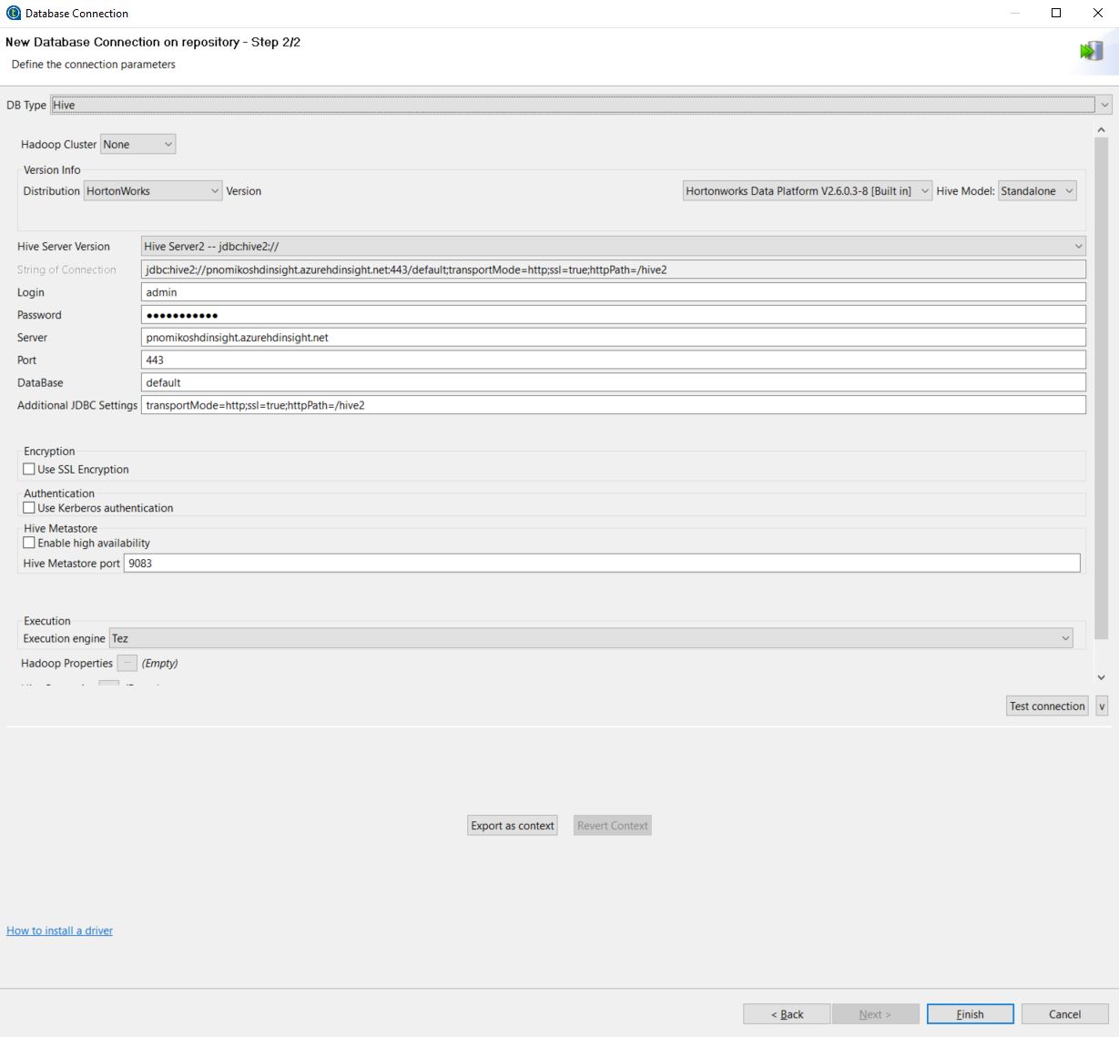 How To Create A Jdbc Connection To Hdinsight Hive Leveraging Talend Hive Components 0180